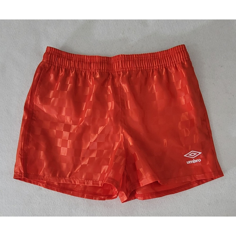 Umbro Soccer Shorts Women M Red Vintage 90s Checkerboard Nylon Drawstring NWT